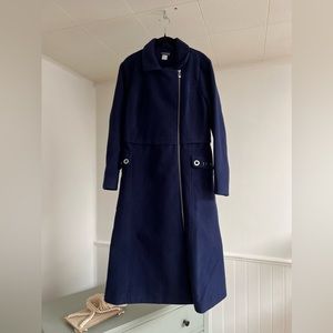 Venus Navy Long Asymmetrical Zipper Coat